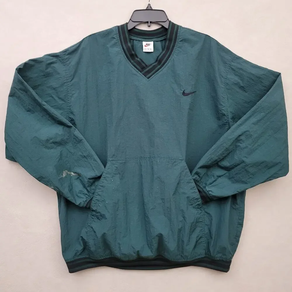 Vtg 90s Nike Pullover Windbreaker Jacket Sweatshirt Running Jogging XL Green